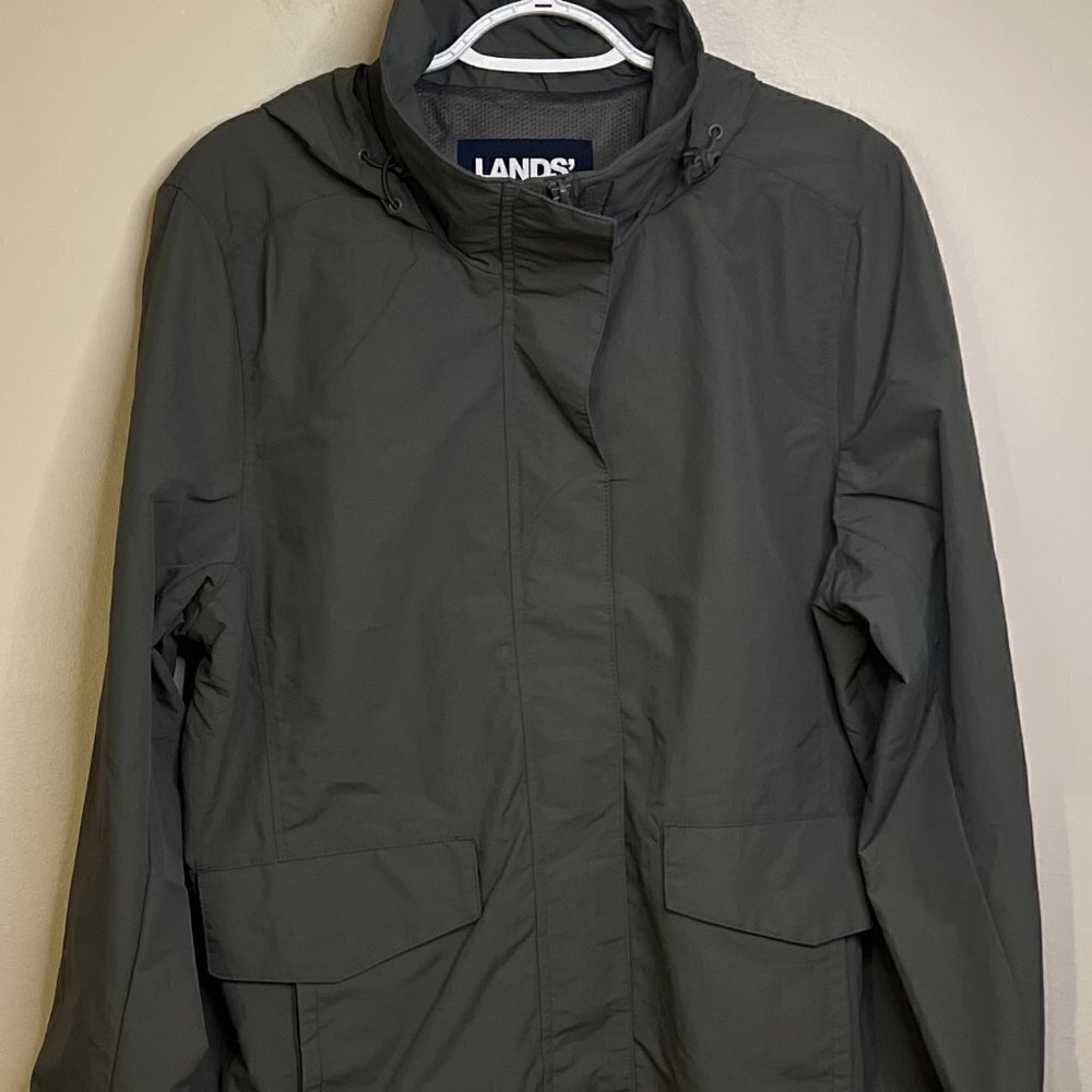 Land's End Women's Custom Logo Outrigger Mesh Lined Jacket Size L in Arctic Gray